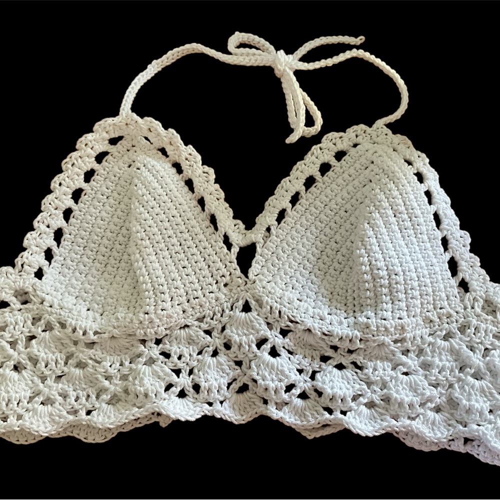 Handmade Halter Small Crochet Hippie Bralette Tank Top Off the shoulder - Picture 2 of 9